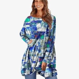 Vibrant Blue and Green Abstract Women's Tunic Over Sized Super Soft 2 X